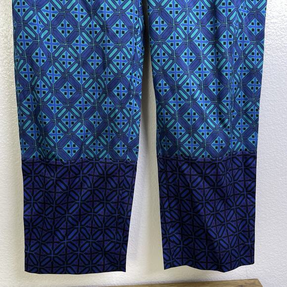St John Size Medium Ankle Pants Blue Silk Blend Pull On Pockets Twill Stretch - Picture 5 of 10